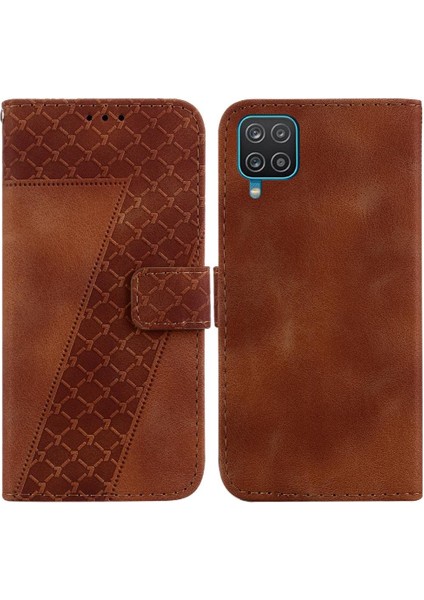 Samsung Galaxy A12 Için Telefon Kılıfı Cüzdan Kabartmalı Desen Kart Yuvası Pu (Yurt Dışından)