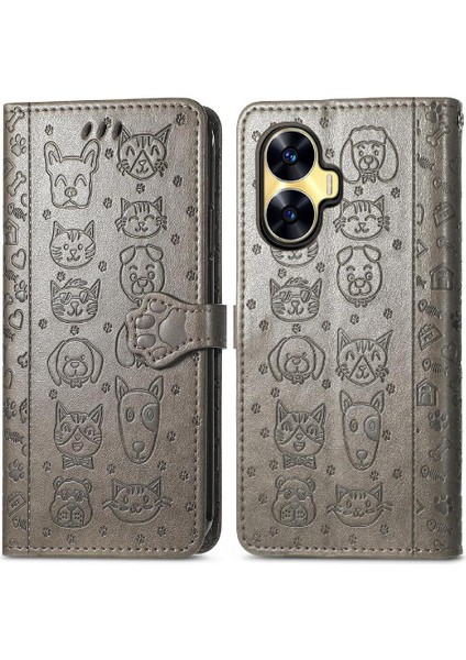 Realme C55 Darbeye Kısa Kayış Deri Kılıf Için Kılıf Kapak Çevirin (Yurt Dışından)