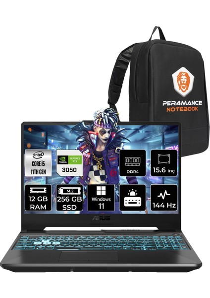 Tuf Gaming F15 Intel Core I5 11400H 12GB 256GB SSD RTX3050/4GB 144HZ 15.6'' Fhd W11H Taşınabilir Bilgisayar HN373 & Per4 Çanta HN373P356