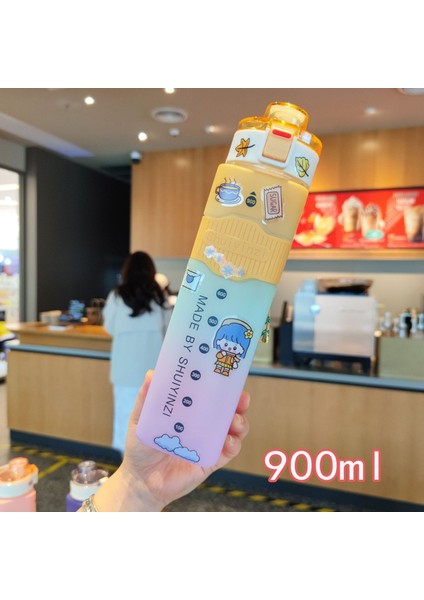 Üç Renkli Gökkuşağı Gradyan Renkli Kare Hasır Plastik Içme Bardağı 900ML (Yurt Dışından)