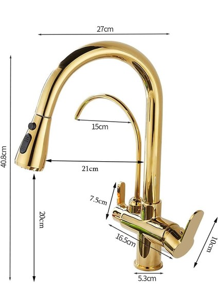 Mutfak Evye Bataryası Dual Flow Su Arıtma Çıkışlı Yeni Tasarım Gold+Fiskiyeli+7 Yıl Garanti ithal