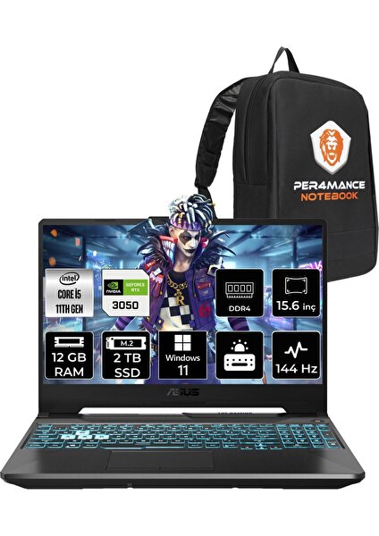 Tuf Gaming F15 Intel Core I5 11400H 12GB 2tb SSD RTX3050/4GB 144HZ 15.6'' Fhd W11P Taşınabilir Bilgisayar HN409 & Per4 Çanta HN409P409