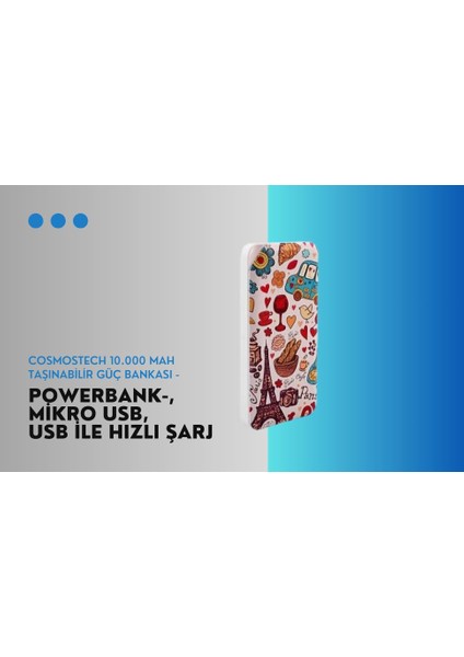 10.000 Mah Powerbank Eyfel Kulesi Temalı, Taşınabilir Güç Bankası