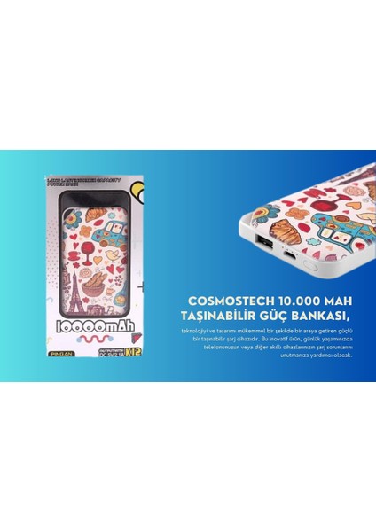 10.000 Mah Powerbank Eyfel Kulesi Temalı, Taşınabilir Güç Bankası