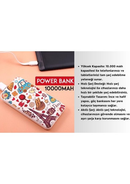10.000 Mah Powerbank Eyfel Kulesi Temalı, Taşınabilir Güç Bankası