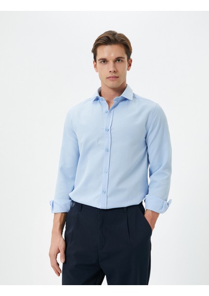 Slim Fit Gömlek Yarım Italyan Yaka Uzun Kollu