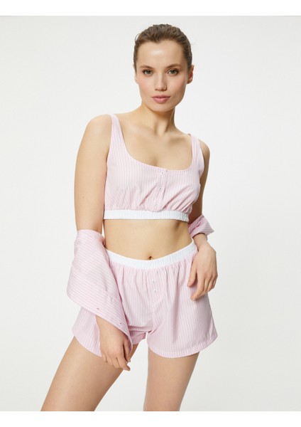 Crop Pijama Üstü Beli Lastikli Düğmeli Askılı