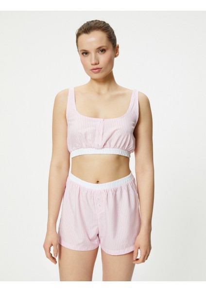 Crop Pijama Üstü Beli Lastikli Düğmeli Askılı
