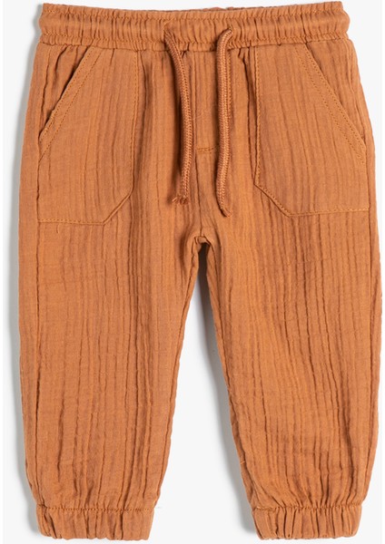 Jogger Pantolon Cep Detaylı Beli Lastikli Dokulu