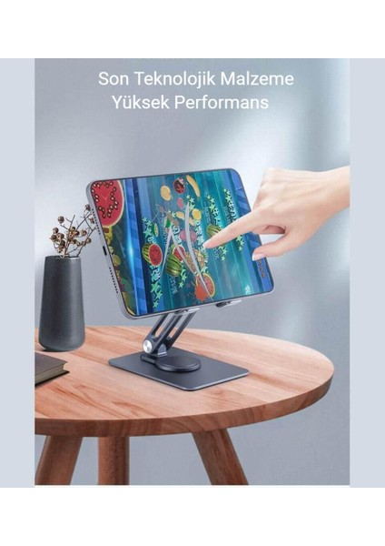 Telefon ve Tablet Tutucu 360° Hareketli Dönen, Katlanabilir Metal Alüminyum Masaüstü Stand