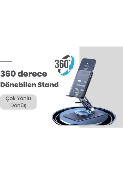 Telefon ve Tablet Tutucu 360° Hareketli Dönen, Katlanabilir Metal Alüminyum Masaüstü Stand