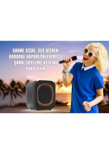 MS7K Taşınabilir Kablosuz Speaker, Bluetooth Hoparlör, - Çift Mikrofon Karaoke, RGB Aydınlatma, NFC