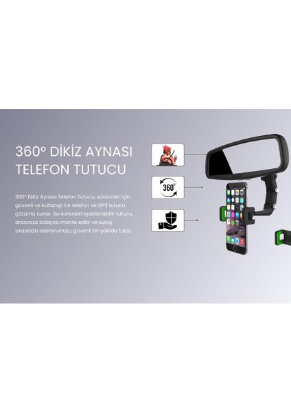 Araç Dikiz Aynası Telefon Tutucu Standı 360° Derece Ayarlanabilir, Masaüstü, Koltuk Arkası Telefon Tutacağı Car Holder