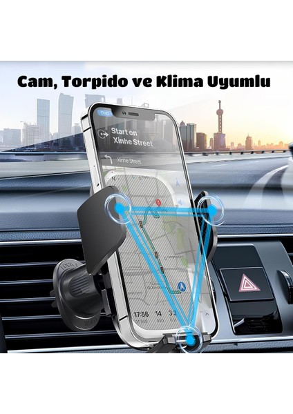 Araç Içi Cam, Torpido, Klima, Uyumlu Ayarlanabilir Vantuzlu Premium Telefon Tutucu Stand