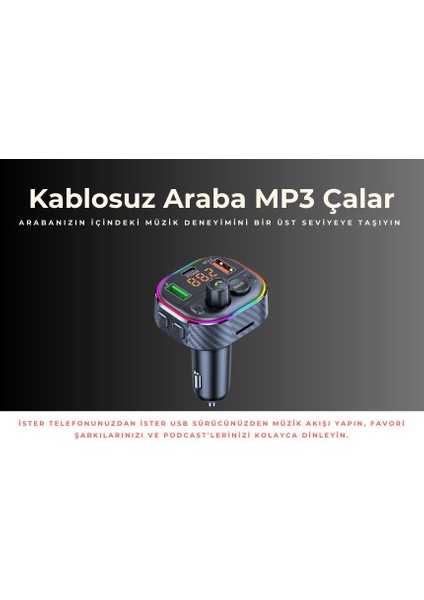 Car T86M Araç Fm Transmitter 5.0 Bluetooth Araç Kiti Hızlı 20W Şarj Qc3.0 Çift USB Mp3 Sd Kart Çakmaklık Girişli Oto Müzik Çalar