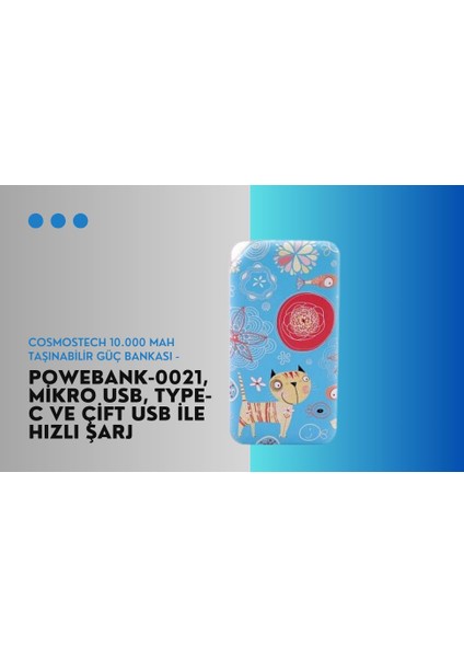 10.000 Mah Powerbank Özel Resim Kedi Temalı, Taşınabilir Güç Bankası