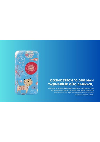 10.000 Mah Powerbank Özel Resim Kedi Temalı, Taşınabilir Güç Bankası