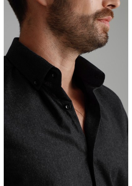 Erkek Siyah Kışlık Melanj Oduncu Casual Düğmeli Yaka Cepsiz Modern Fit Gömlek fiyatları