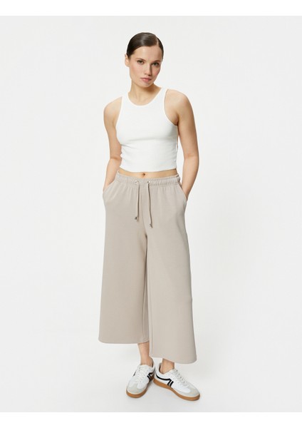 Culotte Pantolon Beli Bağcıklı Crop Bol Paça Cepli Modal Karışımlı fiyatları