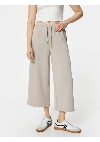 Culotte Pantolon Beli Bağcıklı Crop Bol Paça Cepli Modal Karışımlı modelleri