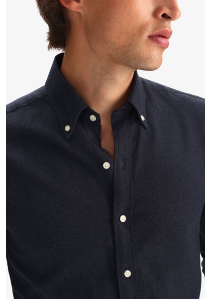 Erkek Lacivert Kışlık Melanj Oduncu Casual Düğmeli Yaka Cepsiz Modern Fit Gömlek fiyatları