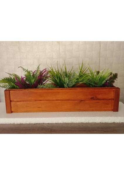 Lambiri Çam Ahşap Saksıda Yapay Bitki ve Çiçekler 100*25*22 cm Ebat