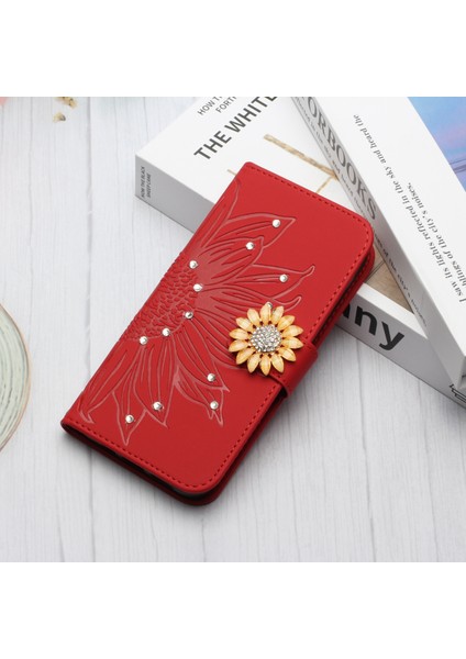 Xiaomi Redmi 9 Pırlantalı Kabartmalı Ayçiçeği Kısa Askılı Manyetik Kartlıklı Cüzdan Telefon Kılıfı (Yurt Dışından) fiyatları
