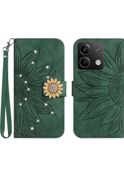 Xiaomi Redmi Note 13 4g Pırlantalı Kabartmalı Ayçiçeği Kısa Askılı Manyetik Kartlıklı Cüzdan Telefon Kılıfı (Yurt Dışından)