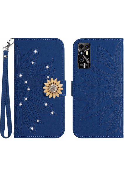 Tecno Pova 2 Pırlantalı Kabartmalı Ayçiçeği Kısa Askılı Manyetik Kartlıklı Cüzdan Telefon Kılıfı (Yurt Dışından)