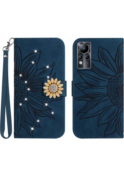 Infinix Note 11 Pırlantalı Kabartmalı Ayçiçeği Kısa Askılı Manyetik Kartlıklı Cüzdan Telefon Kılıfı (Yurt Dışından)