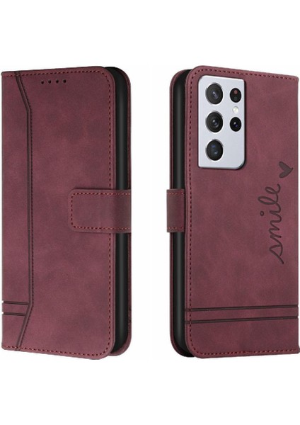Samsung Galaxy S21 Ultra Pu Deri Flip Folio Cüzdan El Için Telefon Kılıfı (Yurt Dışından)