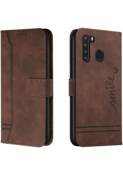 Samsung Galaxy A21 Flip Folio Cüzdan Kart Yuvaları Için Telefon Kılıfı Kapak Pu (Yurt Dışından)