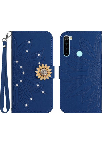 Xiaomi Redmi Note 8t Pırlantalı Kabartmalı Ayçiçeği Kısa Askılı Manyetik Kartlıklı Cüzdan Telefon Kılıfı (Yurt Dışından)