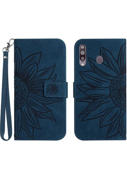 Kart Yuvaları Tutucu Kabartmalı Ayçiçeği Pu ile Samsung Galaxy A20S Için Kılıf (Yurt Dışından)