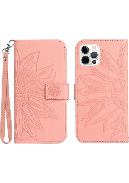 Iphone 12/12 Pro Için Kılıf Kısa Kayış Flip Cüzdan Telefon Kılıfı ile Kabartmalı (Yurt Dışından)
