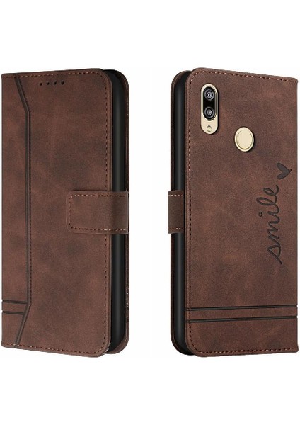 Telefon Kılıfı Için Huawei Huawei 2019 El Kayışı Kart Yuvaları Kapak Flip Folio Pu (Yurt Dışından)