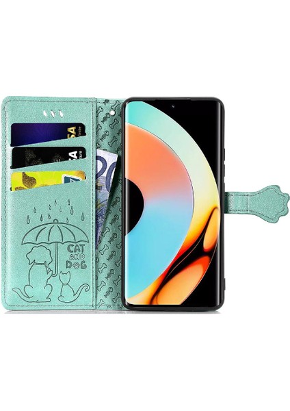 Realme 10 Proplus Karikatür Hayvanlar Için Kılıf Kısa Kayış Deri Kılıf Flip (Yurt Dışından)