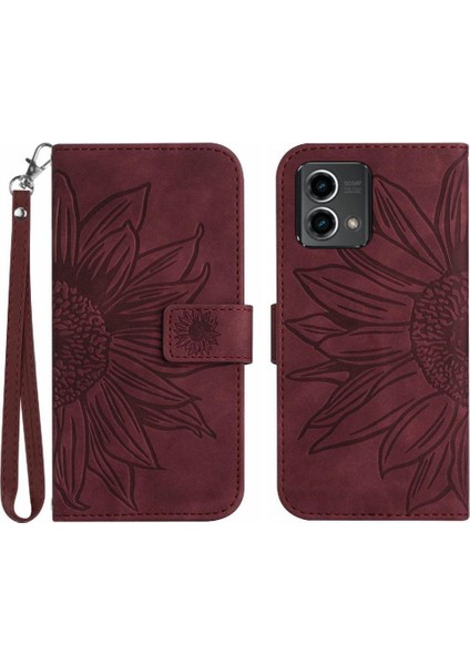 Motorola G Stylus 5g 2023 Kart Yuvaları Pu ile Kabartmalı Ayçiçeği Için Kılıf (Yurt Dışından)