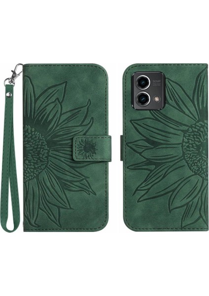 Motorola G Stylus 5g 2023 Kart Yuvaları Pu ile Kabartmalı Ayçiçeği Için Kılıf (Yurt Dışından)