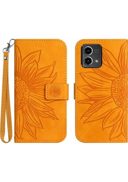 Motorola G Stylus 5g 2023 Kart Yuvaları Pu ile Kabartmalı Ayçiçeği Için Kılıf (Yurt Dışından)