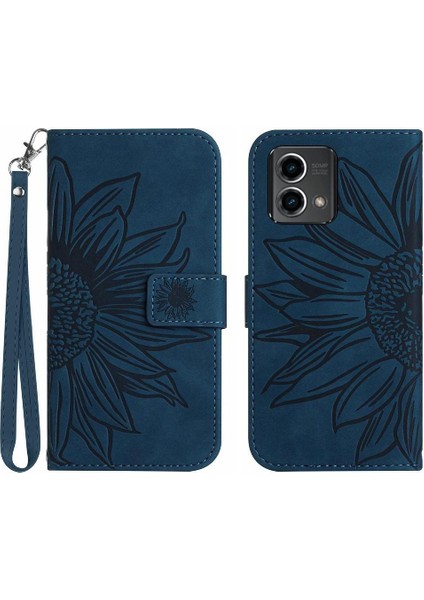 Motorola G Stylus 5g 2023 Kart Yuvaları Pu ile Kabartmalı Ayçiçeği Için Kılıf (Yurt Dışından)