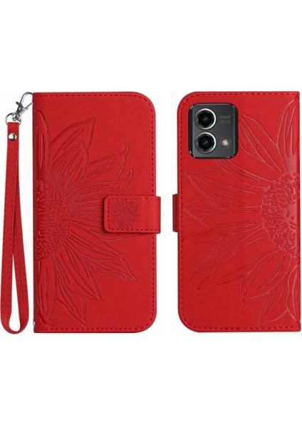 Motorola G Stylus 5g 2023 Kart Yuvaları Pu ile Kabartmalı Ayçiçeği Için Kılıf (Yurt Dışından)