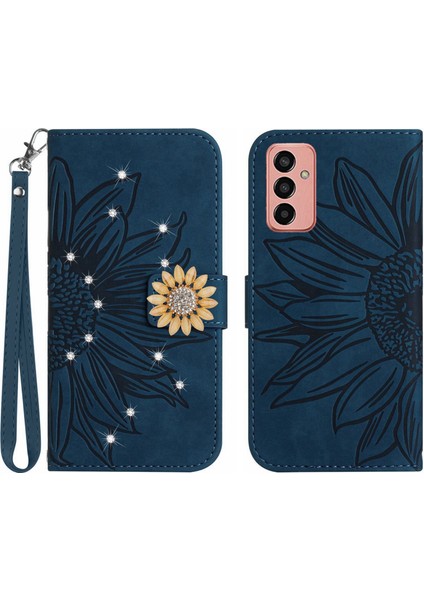 Samsung Galaxy M23 5g Pırlantalı Kabartmalı Ayçiçeği Kısa Askılı Manyetik Kartlıklı Cüzdan Telefon Kılıfı (Yurt Dışından)