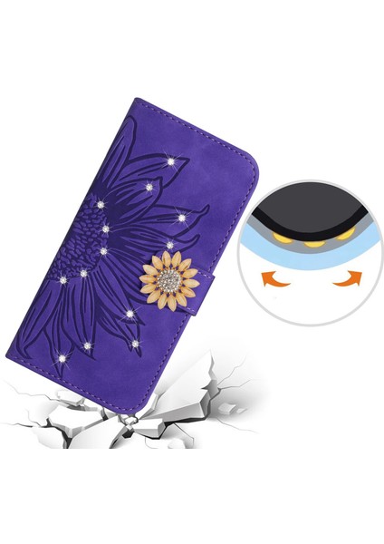 Infinix Note 10 Pro Pırlantalı Kabartmalı Ayçiçeği Kısa Askılı Manyetik Kartlıklı Cüzdan Telefon Kılıfı (Yurt Dışından)