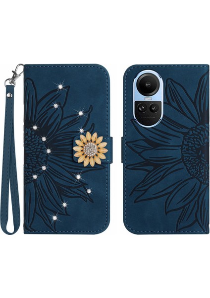 Oppo Reno 10 Pro 5g Pırlantalı Kabartmalı Ayçiçeği Kısa Askılı Manyetik Kartlıklı Cüzdan Telefon Kılıfı (Yurt Dışından)
