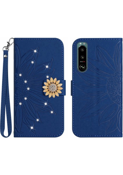 Sony Xperia 5 Iii Pırlantalı Kabartmalı Ayçiçeği Kısa Askılı Manyetik Kartlıklı Cüzdan Telefon Kılıfı (Yurt Dışından)