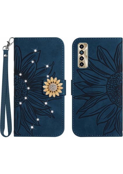 Tecno Camon 17P Pırlantalı Kabartmalı Ayçiçeği Kısa Askılı Manyetik Kartlıklı Cüzdan Telefon Kılıfı (Yurt Dışından)