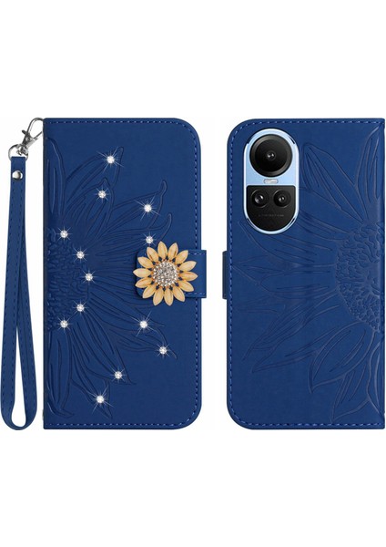 Oppo Reno 10 5g Pırlantalı Kabartmalı Ayçiçeği Kısa Askılı Manyetik Kartlıklı Cüzdan Telefon Kılıfı (Yurt Dışından)