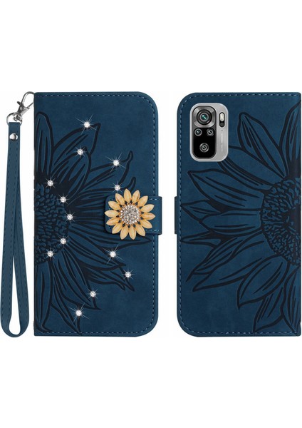 Xiaomi Poco M5S Pırlantalı Kabartmalı Ayçiçeği Kısa Askılı Manyetik Kartlıklı Cüzdan Telefon Kılıfı (Yurt Dışından)