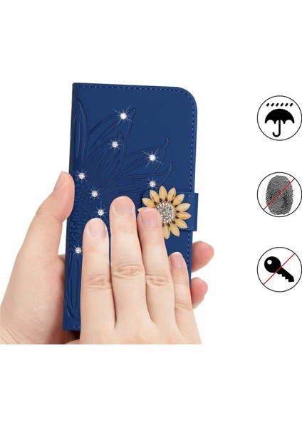 Tecno Camon 17P Pırlantalı Kabartmalı Ayçiçeği Kısa Askılı Manyetik Kartlıklı Cüzdan Telefon Kılıfı (Yurt Dışından)